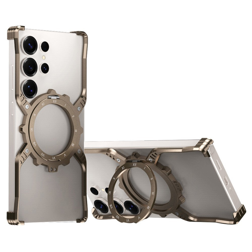 For Samsung Galaxy S26 Ultra Case Luminous Magnetic Kickstand Aluminum Alloy + PC Bumper Phone Cover Heat Dissipation