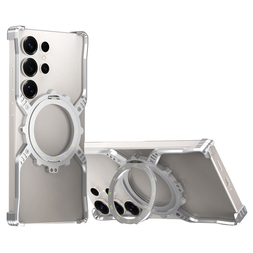 For Samsung Galaxy S26 Ultra Case Luminous Magnetic Kickstand Aluminum Alloy + PC Bumper Phone Cover Heat Dissipation