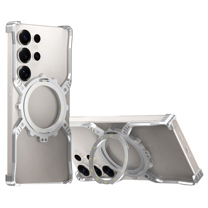 For Samsung Galaxy S26 Ultra Case Luminous Magnetic Kickstand Aluminum Alloy + PC Bumper Phone Cover Heat Dissipation