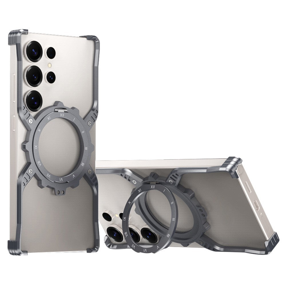 For Samsung Galaxy S26 Ultra Case Luminous Magnetic Kickstand Aluminum Alloy + PC Bumper Phone Cover Heat Dissipation