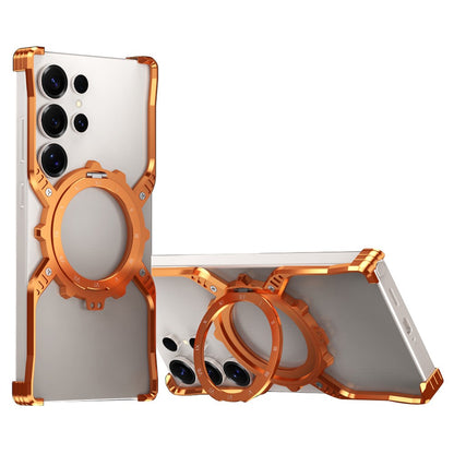 For Samsung Galaxy S26 Ultra Case Luminous Magnetic Kickstand Aluminum Alloy + PC Bumper Phone Cover Heat Dissipation