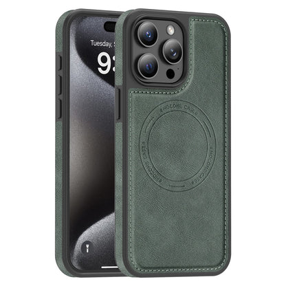 For iPhone 15 Pro Max Case Compatible with MagSafe Leather Back Phone Cover
