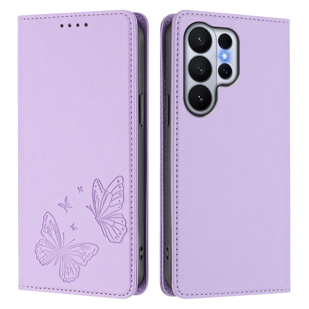 For Samsung Galaxy S26 Ultra Wallet Case RFID Blocking Butterfly Imprinted Magnetic Flip Leather Cover