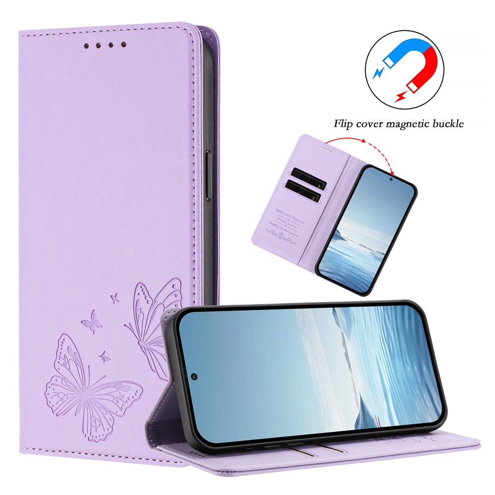 For Samsung Galaxy S26 Ultra Wallet Case RFID Blocking Butterfly Imprinted Magnetic Flip Leather Cover