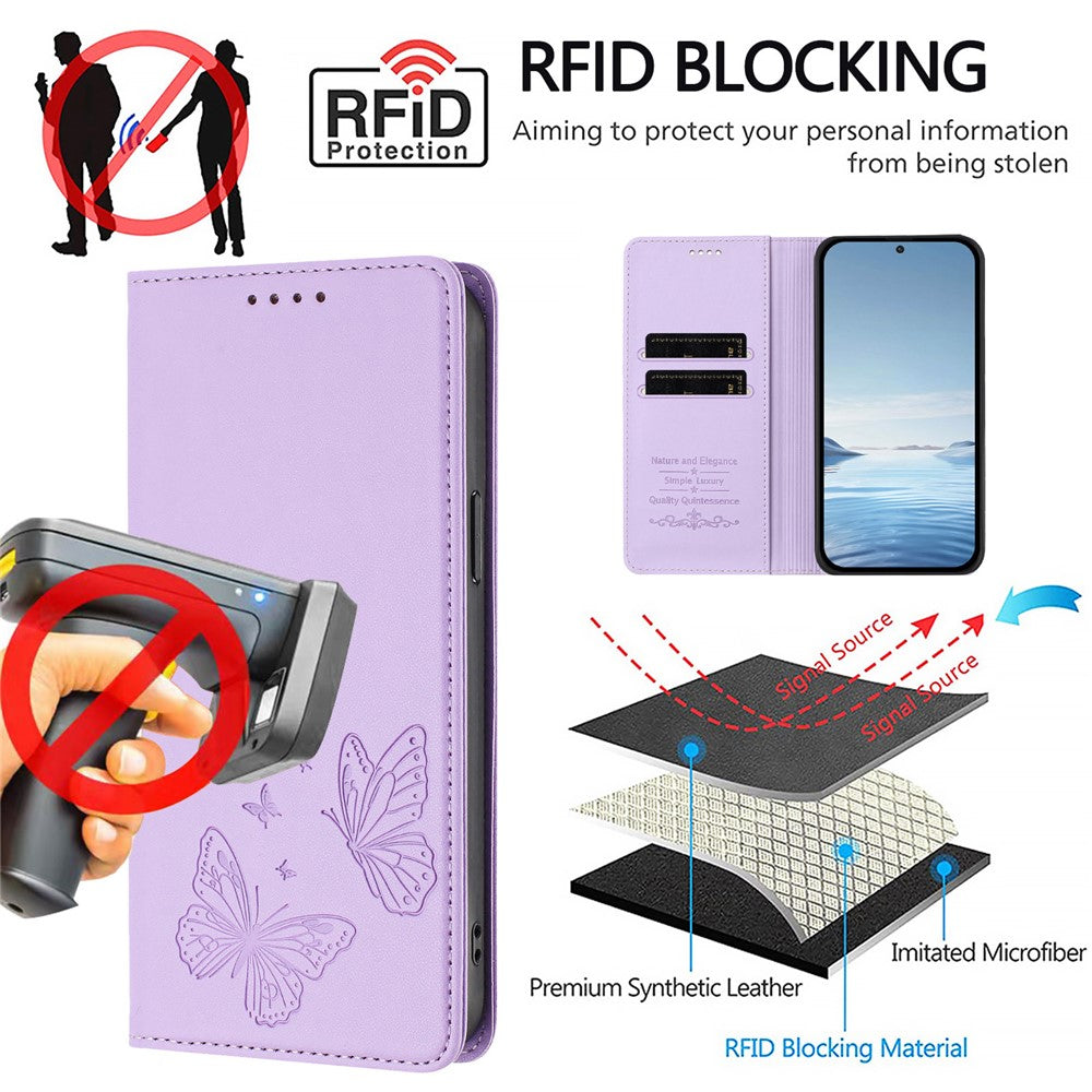 For Samsung Galaxy S26 Ultra Wallet Case RFID Blocking Butterfly Imprinted Magnetic Flip Leather Cover