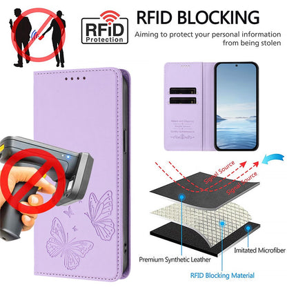 For Samsung Galaxy S26 Ultra Wallet Case RFID Blocking Butterfly Imprinted Magnetic Flip Leather Cover