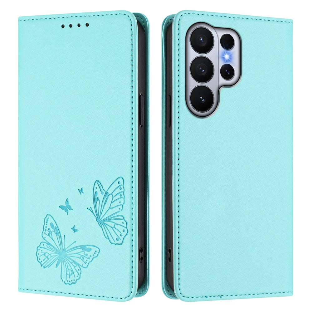 For Samsung Galaxy S26 Ultra Wallet Case RFID Blocking Butterfly Imprinted Magnetic Flip Leather Cover