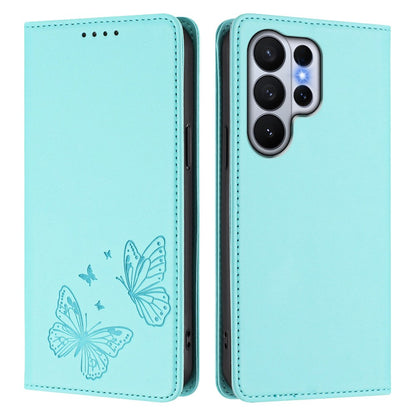 For Samsung Galaxy S26 Ultra Wallet Case RFID Blocking Butterfly Imprinted Magnetic Flip Leather Cover