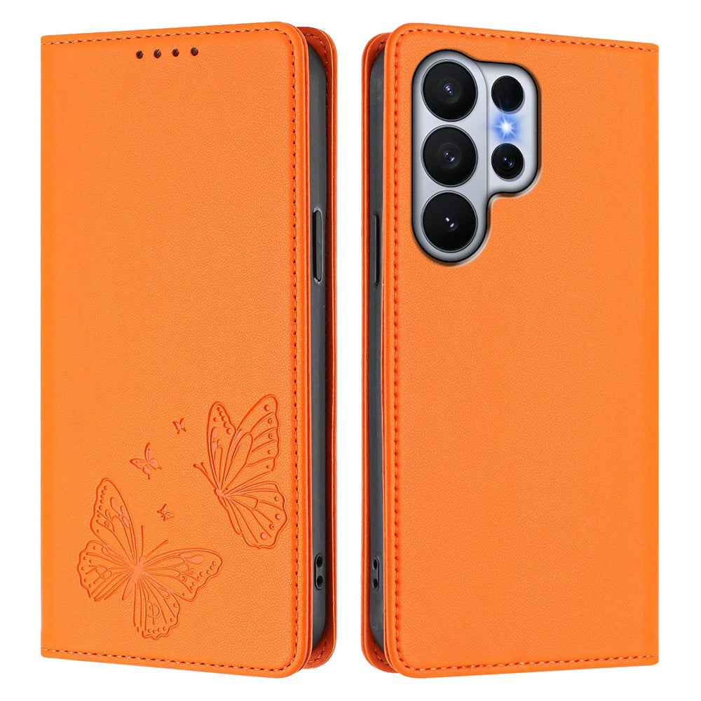 For Samsung Galaxy S26 Ultra Wallet Case RFID Blocking Butterfly Imprinted Magnetic Flip Leather Cover