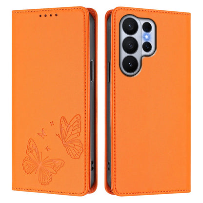 For Samsung Galaxy S26 Ultra Wallet Case RFID Blocking Butterfly Imprinted Magnetic Flip Leather Cover