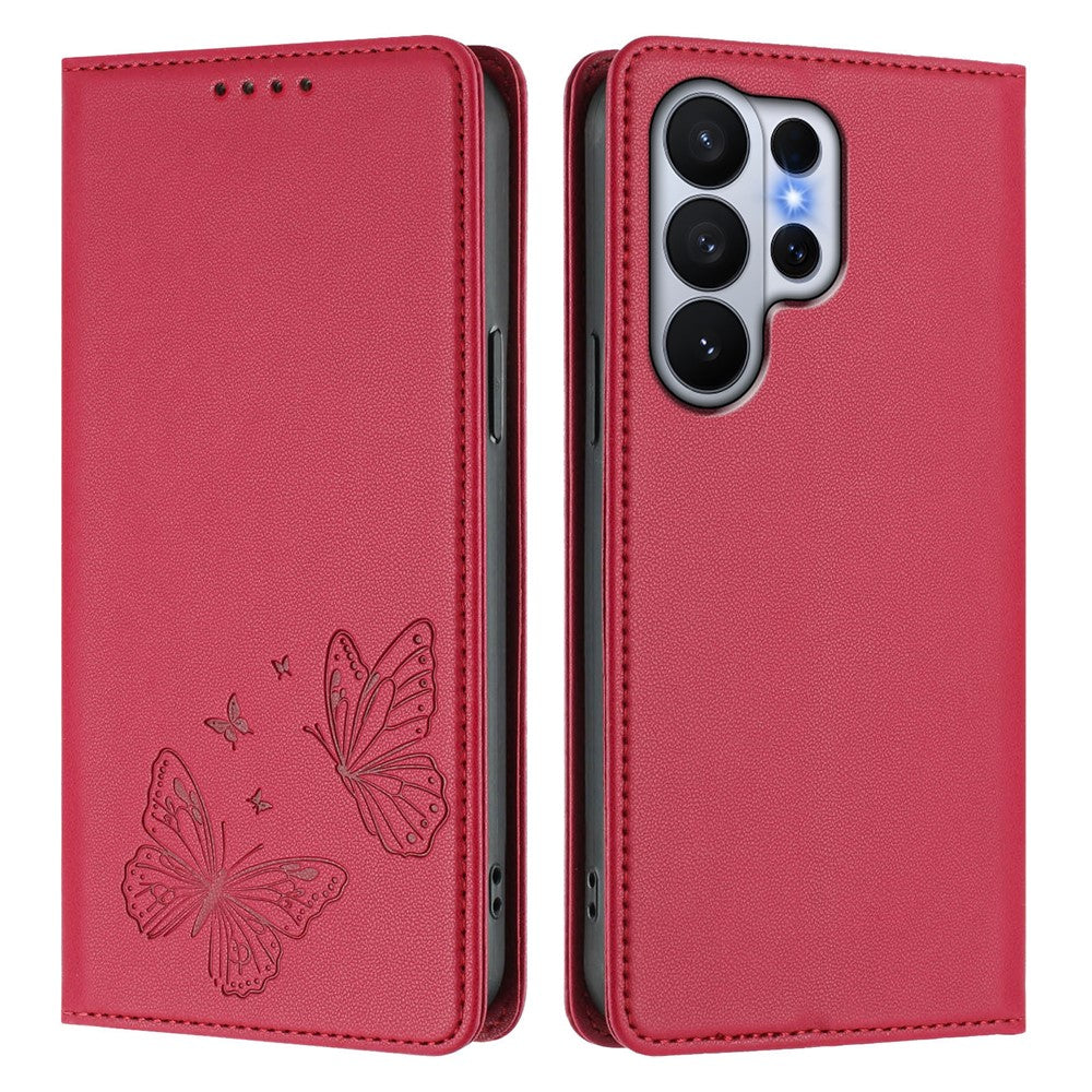 For Samsung Galaxy S26 Ultra Wallet Case RFID Blocking Butterfly Imprinted Magnetic Flip Leather Cover