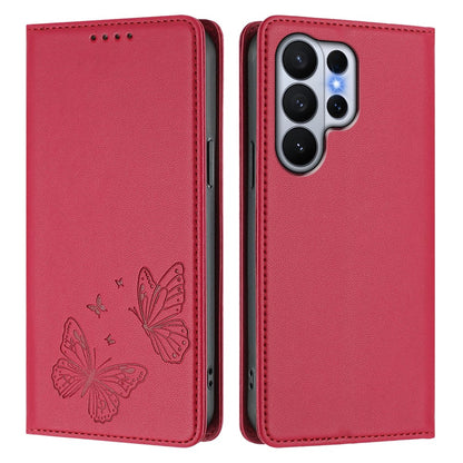For Samsung Galaxy S26 Ultra Wallet Case RFID Blocking Butterfly Imprinted Magnetic Flip Leather Cover