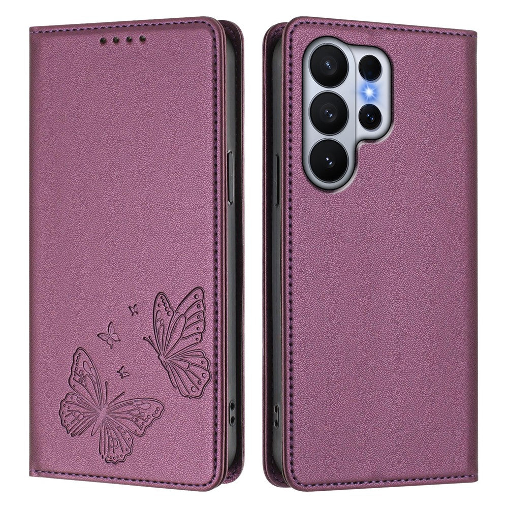 For Samsung Galaxy S26 Ultra Wallet Case RFID Blocking Butterfly Imprinted Magnetic Flip Leather Cover