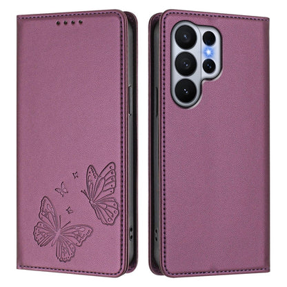 For Samsung Galaxy S26 Ultra Wallet Case RFID Blocking Butterfly Imprinted Magnetic Flip Leather Cover