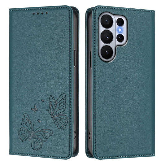 For Samsung Galaxy S26 Ultra Wallet Case RFID Blocking Butterfly Imprinted Magnetic Flip Leather Cover
