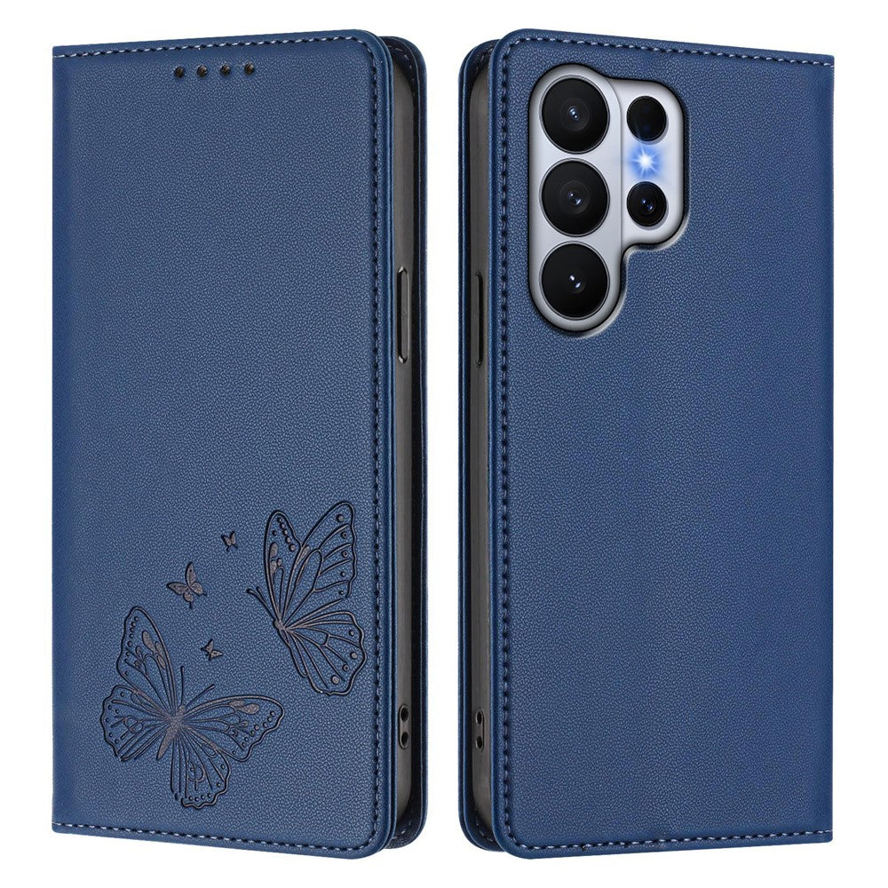 For Samsung Galaxy S26 Ultra Wallet Case RFID Blocking Butterfly Imprinted Magnetic Flip Leather Cover