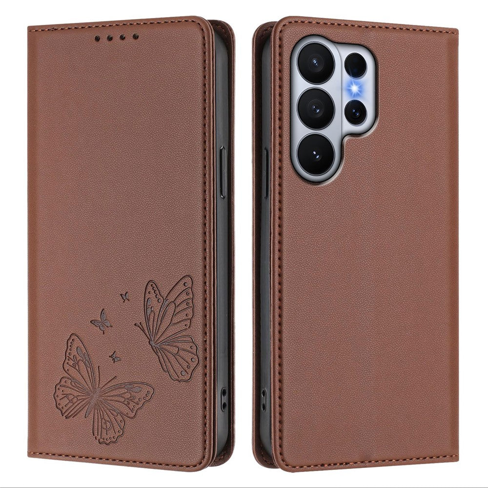 For Samsung Galaxy S26 Ultra Wallet Case RFID Blocking Butterfly Imprinted Magnetic Flip Leather Cover