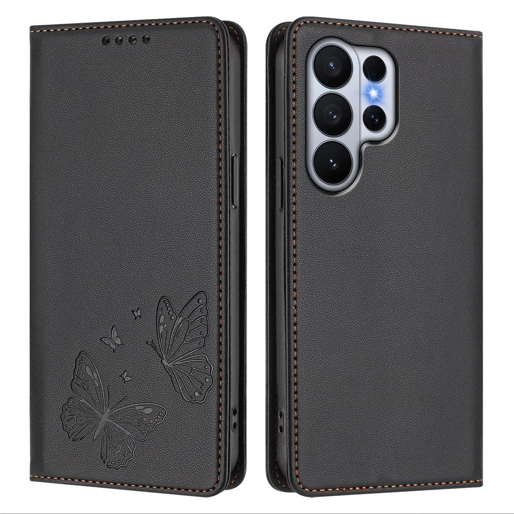 For Samsung Galaxy S26 Ultra Wallet Case RFID Blocking Butterfly Imprinted Magnetic Flip Leather Cover