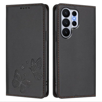 For Samsung Galaxy S26 Ultra Wallet Case RFID Blocking Butterfly Imprinted Magnetic Flip Leather Cover