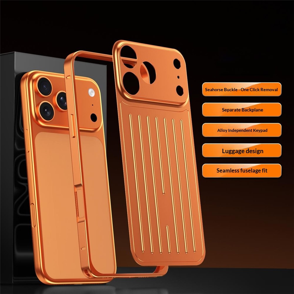 For iPhone 17 Pro Case Seahorse Buckle Luggage Design Aluminum Alloy Phone Cover