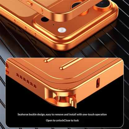 For iPhone 17 Pro Case Seahorse Buckle Luggage Design Aluminum Alloy Phone Cover