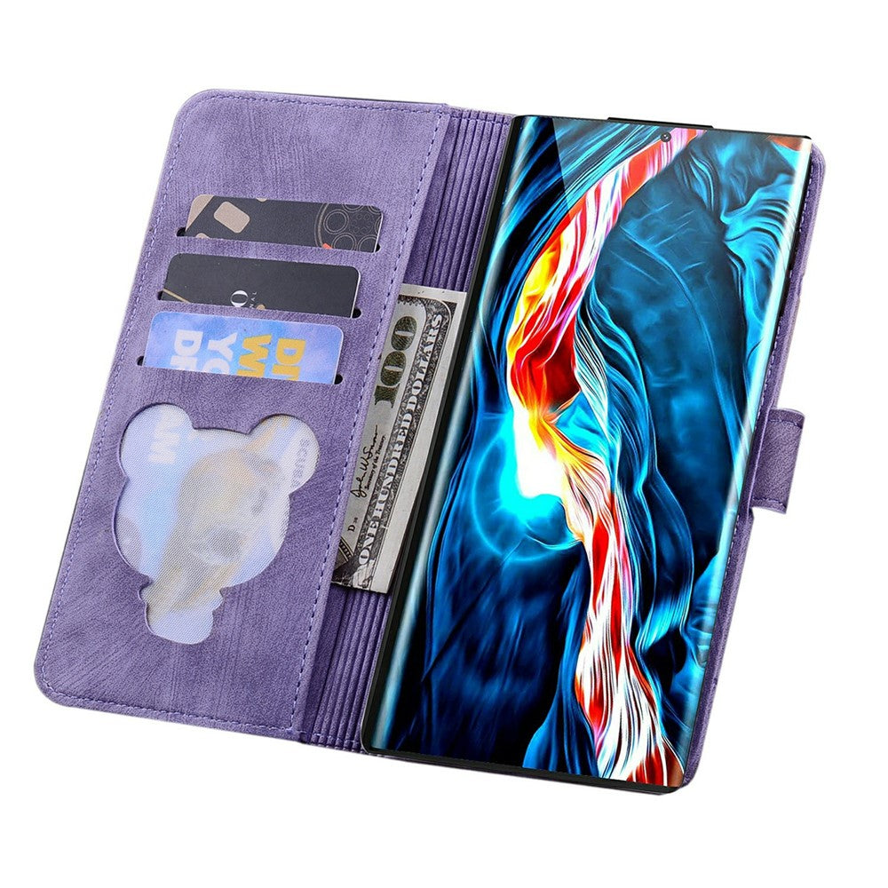 For Samsung Galaxy S26 Ultra Case Cherry Blossom Cat Imprinted Leather Phone Cover with Wrist Strap