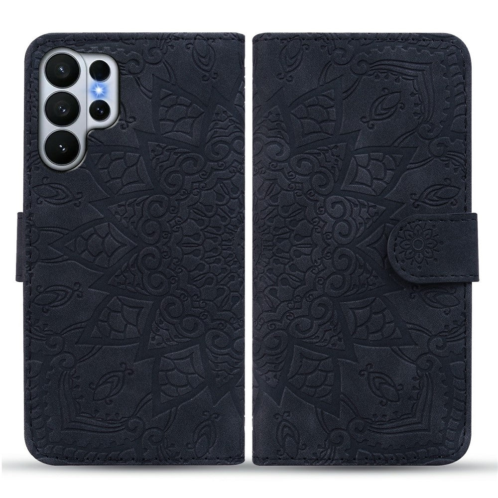 For Samsung Galaxy S26 Ultra Case Flower Imprinted PU Leather Wallet Flip Phone Cover with Wrist Strap