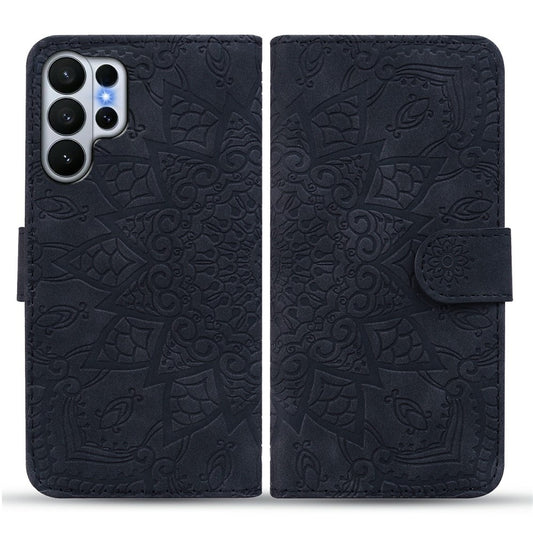 For Samsung Galaxy S26 Ultra Case Flower Imprinted PU Leather Wallet Flip Phone Cover with Wrist Strap