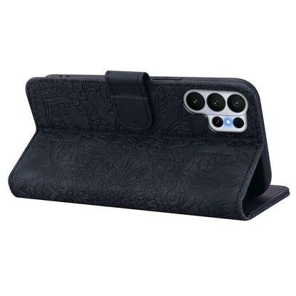 For Samsung Galaxy S26 Ultra Case Flower Imprinted PU Leather Wallet Flip Phone Cover with Wrist Strap