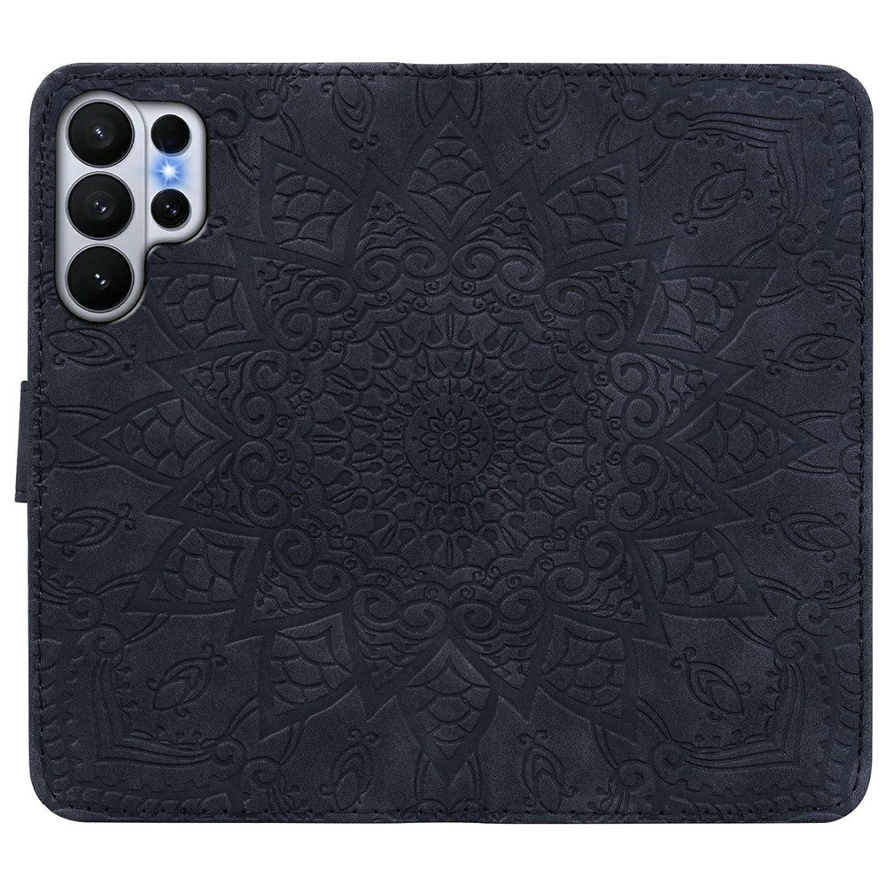 For Samsung Galaxy S26 Ultra Case Flower Imprinted PU Leather Wallet Flip Phone Cover with Wrist Strap
