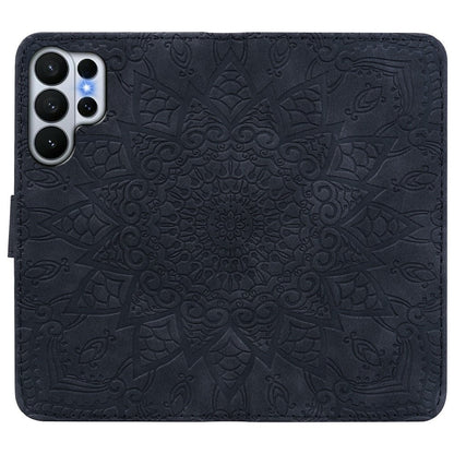 For Samsung Galaxy S26 Ultra Case Flower Imprinted PU Leather Wallet Flip Phone Cover with Wrist Strap