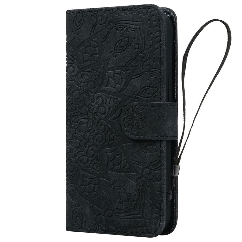 For Samsung Galaxy S26 Ultra Case Flower Imprinted PU Leather Wallet Flip Phone Cover with Wrist Strap