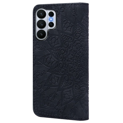 For Samsung Galaxy S26 Ultra Case Flower Imprinted PU Leather Wallet Flip Phone Cover with Wrist Strap