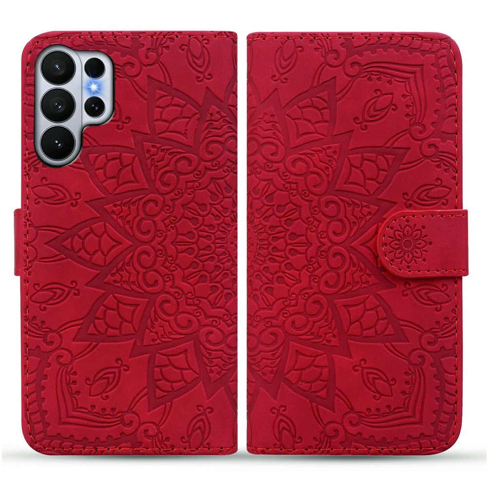 For Samsung Galaxy S26 Ultra Case Flower Imprinted PU Leather Wallet Flip Phone Cover with Wrist Strap