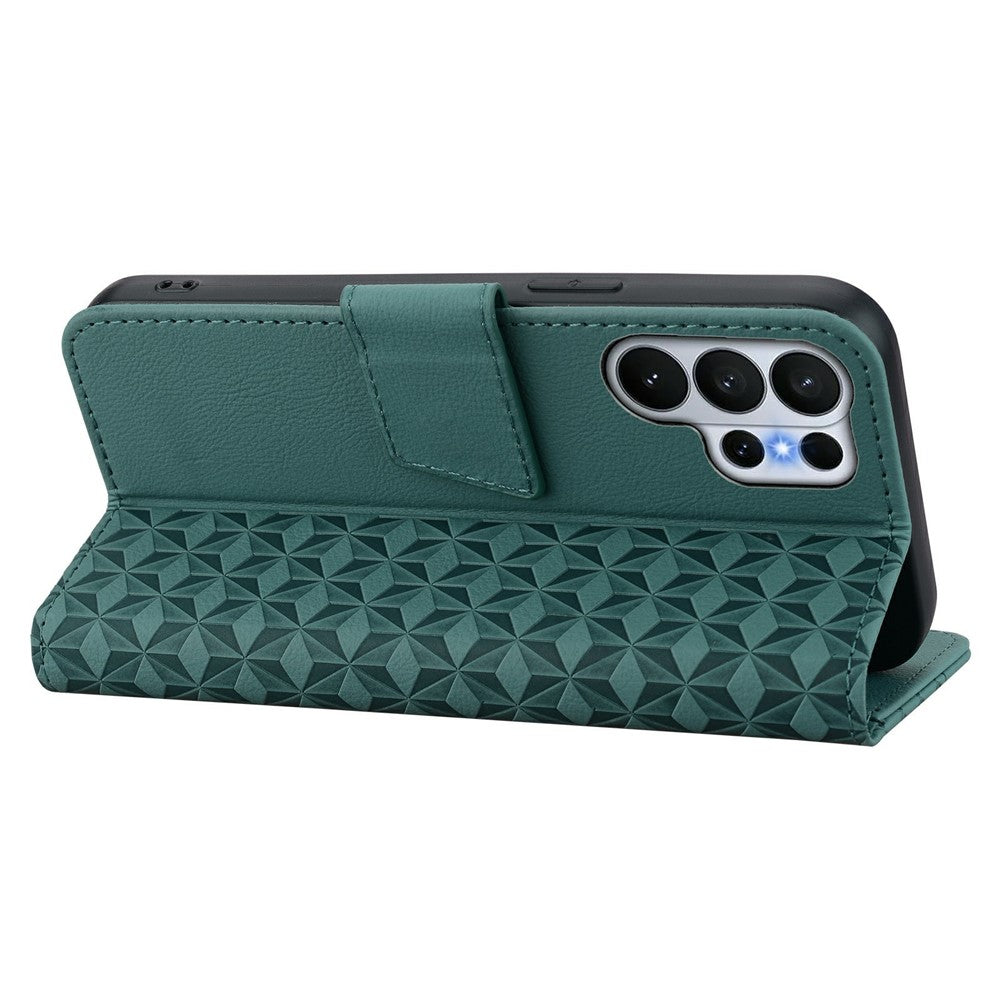 For Samsung Galaxy S26 Ultra Case Rhombus Pattern Leather Wallet Phone Cover with Wrist Strap