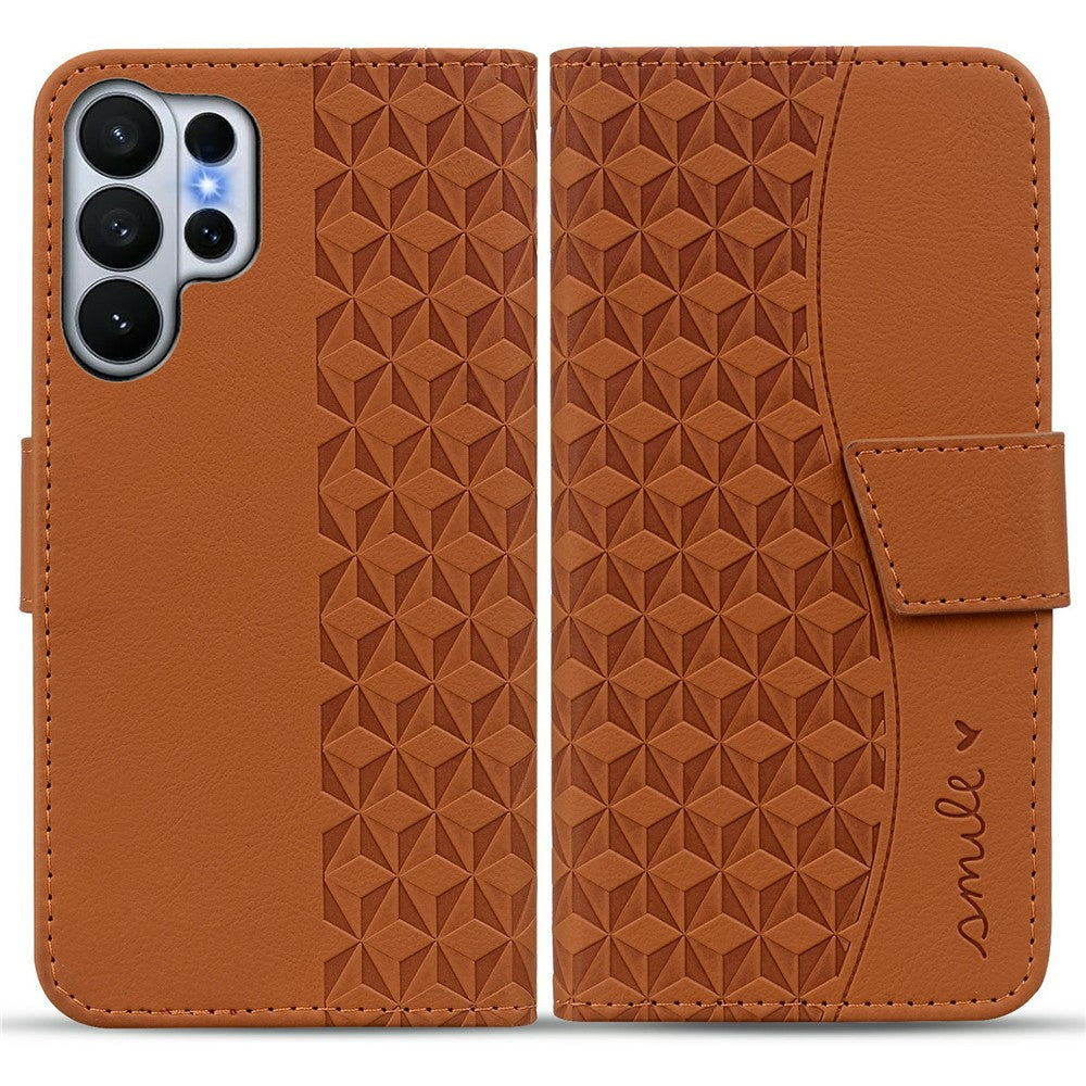 For Samsung Galaxy S26 Ultra Case Rhombus Pattern Leather Wallet Phone Cover with Wrist Strap