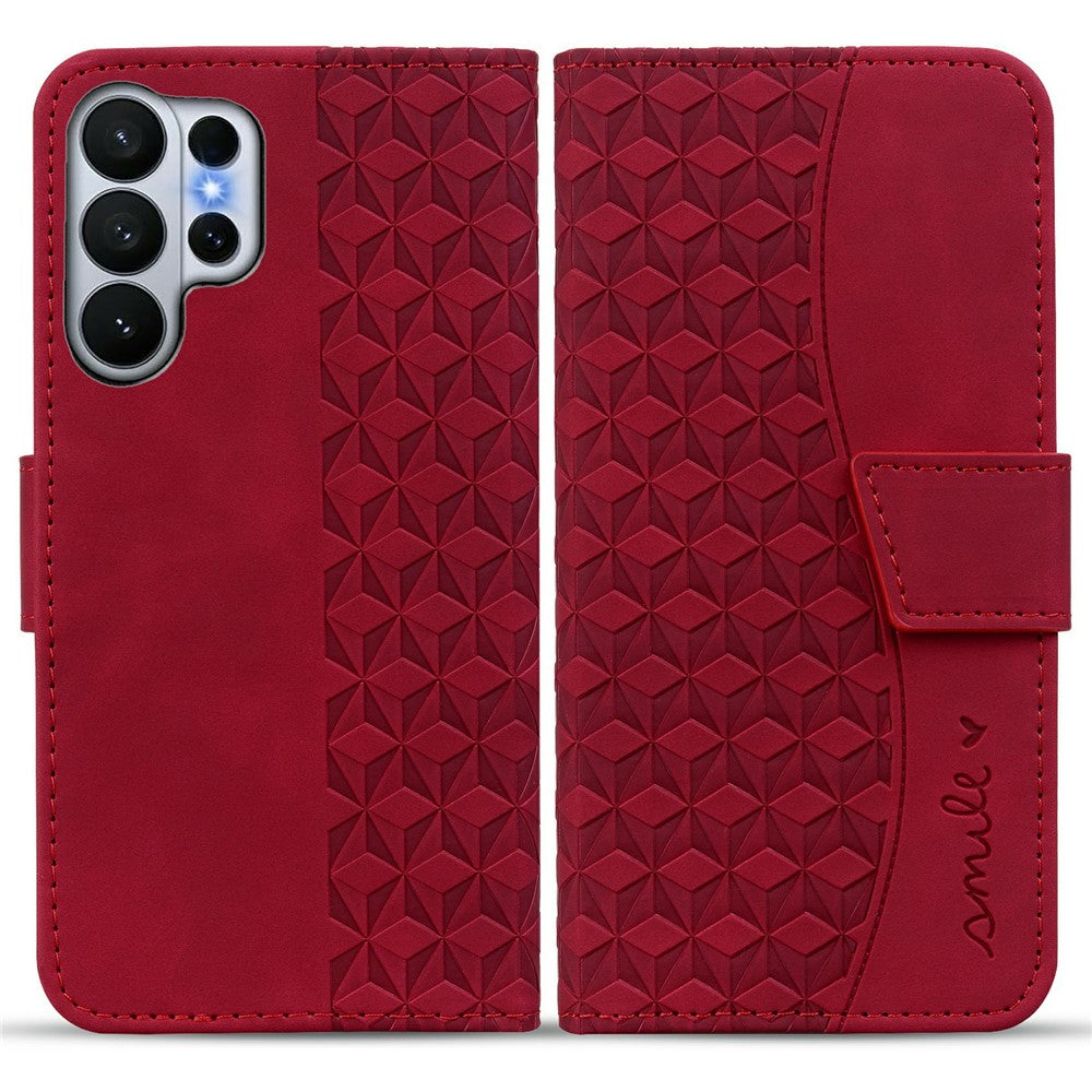 For Samsung Galaxy S26 Ultra Case Rhombus Pattern Leather Wallet Phone Cover with Wrist Strap
