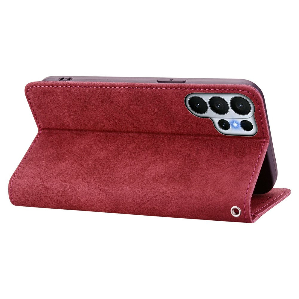 For Samsung Galaxy S26 Ultra Case Lines Pattern Wallet Leather Phone Cover with Strap