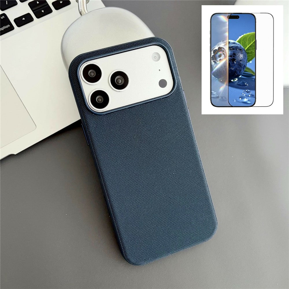 For iPhone 17 Pro Magnetic Case with Tempered Glass Screen Protector Fabric Texture PC + TPU Phone Cover Compatible with MagSafe