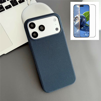 For iPhone 17 Pro Magnetic Case with Tempered Glass Screen Protector Fabric Texture PC + TPU Phone Cover Compatible with MagSafe