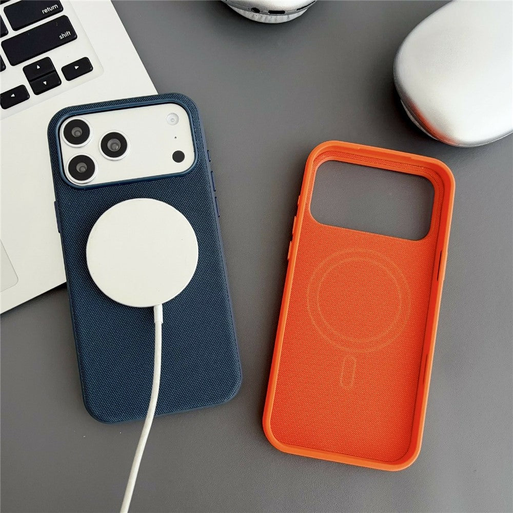 For iPhone 17 Pro Magnetic Case with Tempered Glass Screen Protector Fabric Texture PC + TPU Phone Cover Compatible with MagSafe