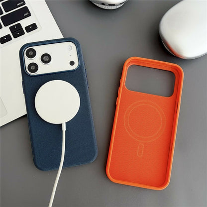 For iPhone 17 Pro Magnetic Case with Tempered Glass Screen Protector Fabric Texture PC + TPU Phone Cover Compatible with MagSafe