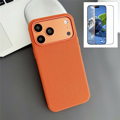 For iPhone 17 Pro Magnetic Case with Tempered Glass Screen Protector Fabric Texture PC + TPU Phone Cover Compatible with MagSafe