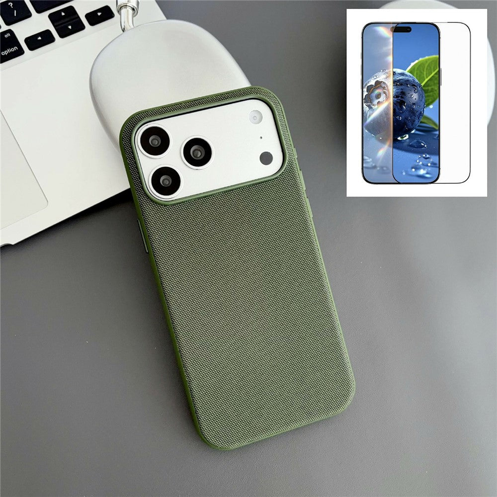 For iPhone 17 Pro Magnetic Case with Tempered Glass Screen Protector Fabric Texture PC + TPU Phone Cover Compatible with MagSafe