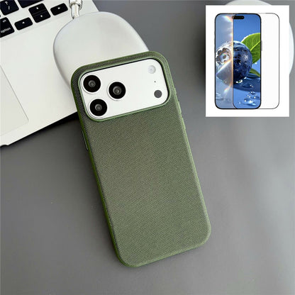 For iPhone 17 Pro Magnetic Case with Tempered Glass Screen Protector Fabric Texture PC + TPU Phone Cover Compatible with MagSafe