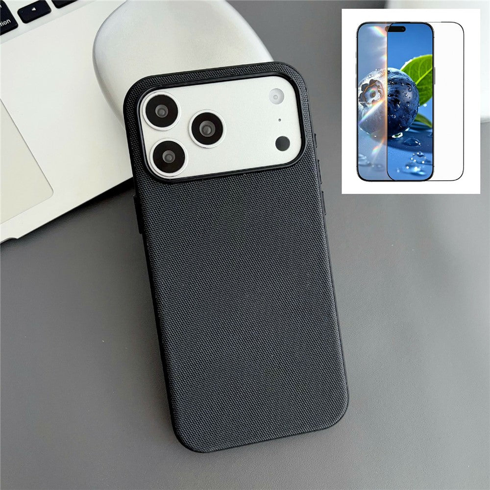 For iPhone 17 Pro Magnetic Case with Tempered Glass Screen Protector Fabric Texture PC + TPU Phone Cover Compatible with MagSafe