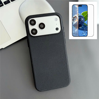 For iPhone 17 Pro Magnetic Case with Tempered Glass Screen Protector Fabric Texture PC + TPU Phone Cover Compatible with MagSafe