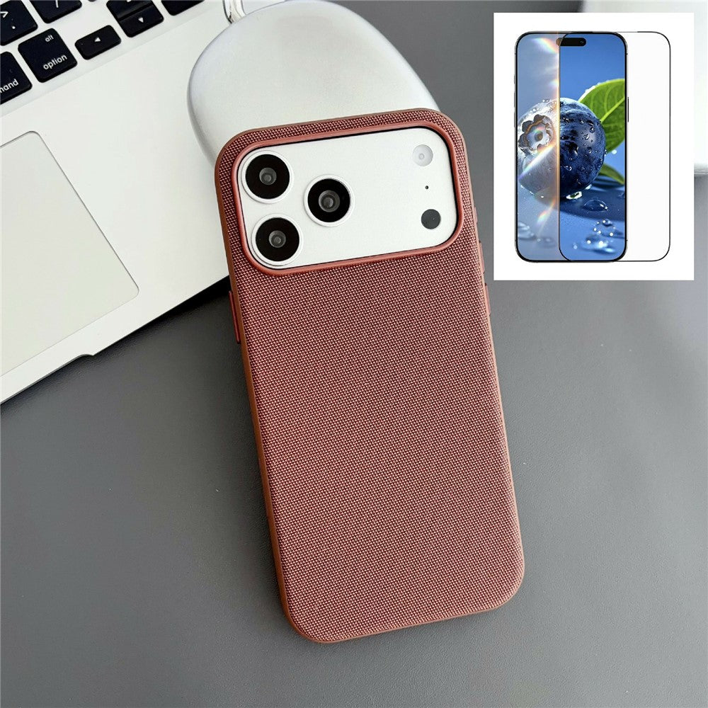 For iPhone 17 Pro Magnetic Case with Tempered Glass Screen Protector Fabric Texture PC + TPU Phone Cover Compatible with MagSafe