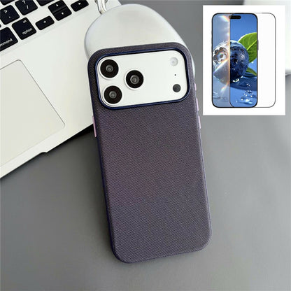 For iPhone 17 Pro Magnetic Case with Tempered Glass Screen Protector Fabric Texture PC + TPU Phone Cover Compatible with MagSafe