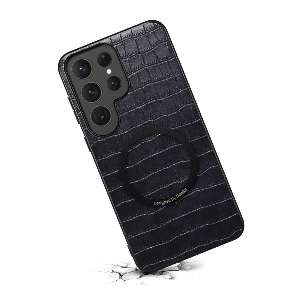 DENIOR A09+1 For Samsung Galaxy S26 Ultra Magnetic Case Crocodile Texture Leather Coated PC TPU Phone Cover